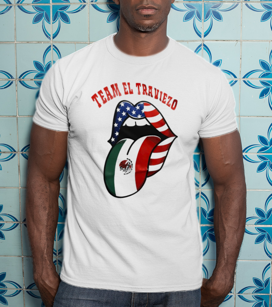 Team El Traviezo American Flag Lips Mexican Flag Tongue T-Shirt