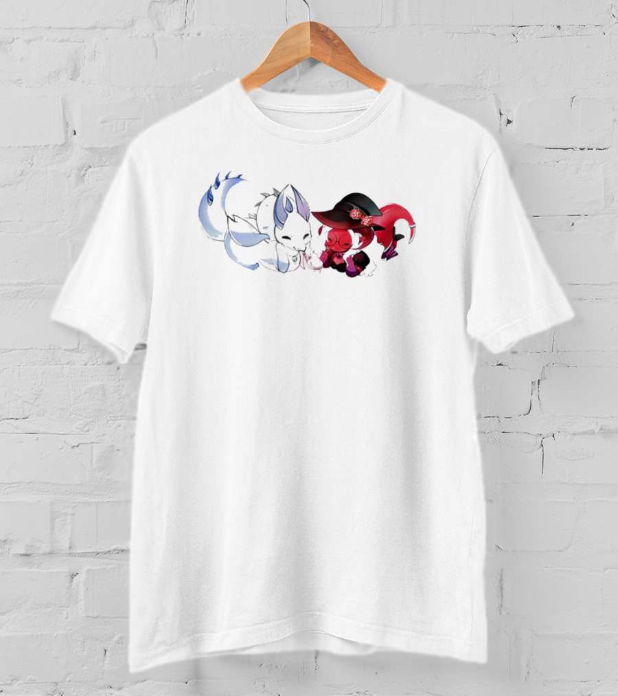 Dragon Love Kawaii Kitsune And Kitsune Witch Duo T-Shirt