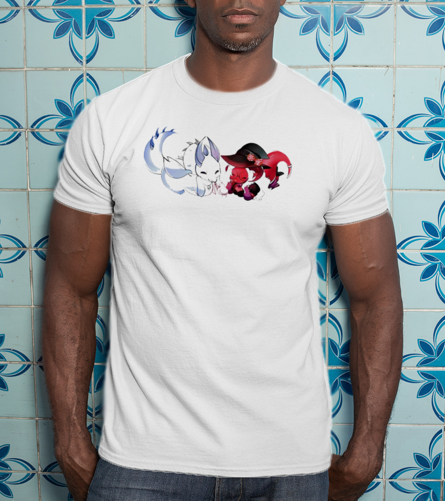 Dragon Love Kawaii Kitsune And Kitsune Witch Duo T-Shirt