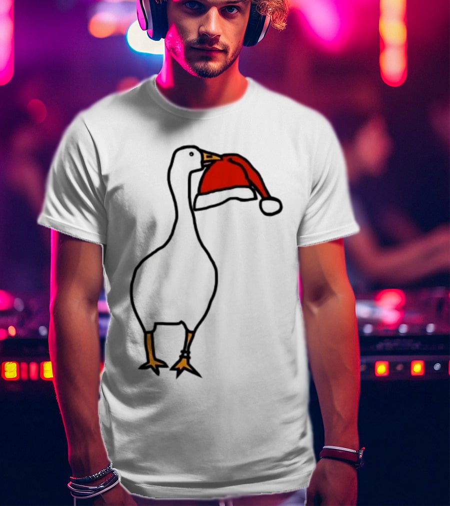Happy Merry Christmas Santa Hat White Goose Steals T-Shirt