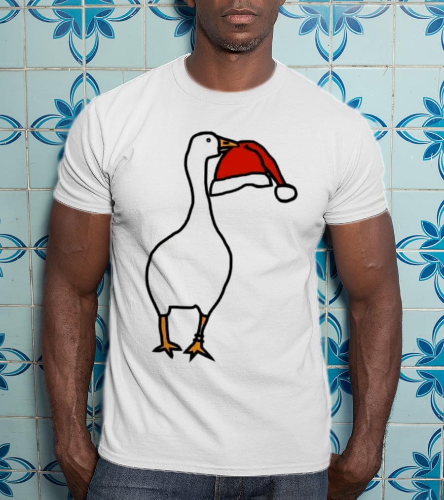 Happy Merry Christmas Santa Hat White Goose Steals T-Shirt