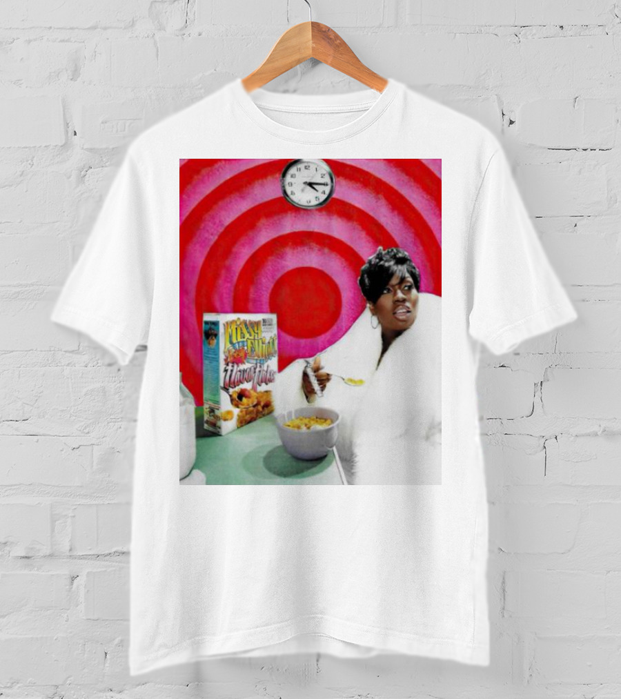 Missy Elliott Flav•O•Fleks Cereal With Red Spiral Clock Background T-Shirt