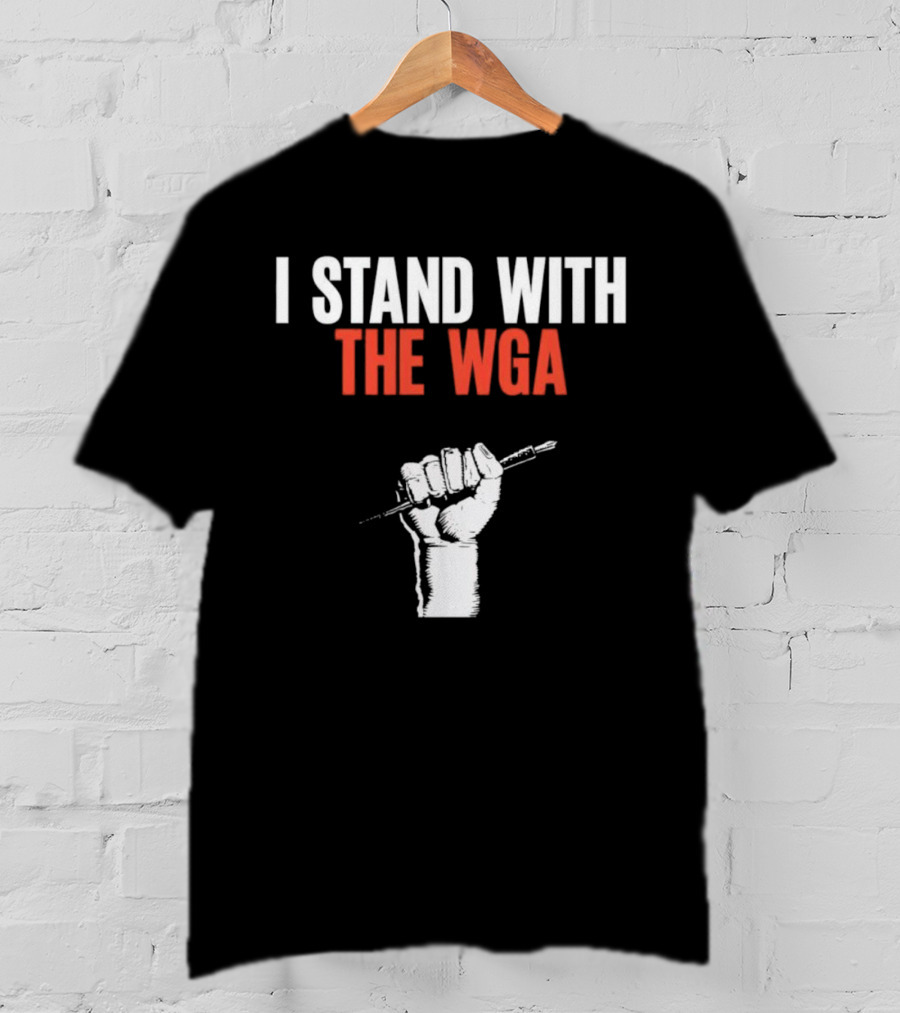 I Stand With WGA Logo Graphic Wrath Fist Artwork Tshirt Battle Writer Usa Harvard Union Caru T-Shirt