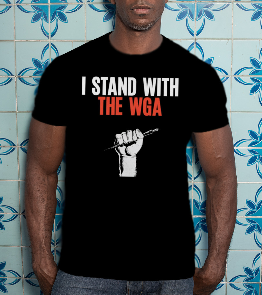 I Stand With WGA Logo Graphic Wrath Fist Artwork Tshirt Battle Writer Usa Harvard Union Caru T-Shirt