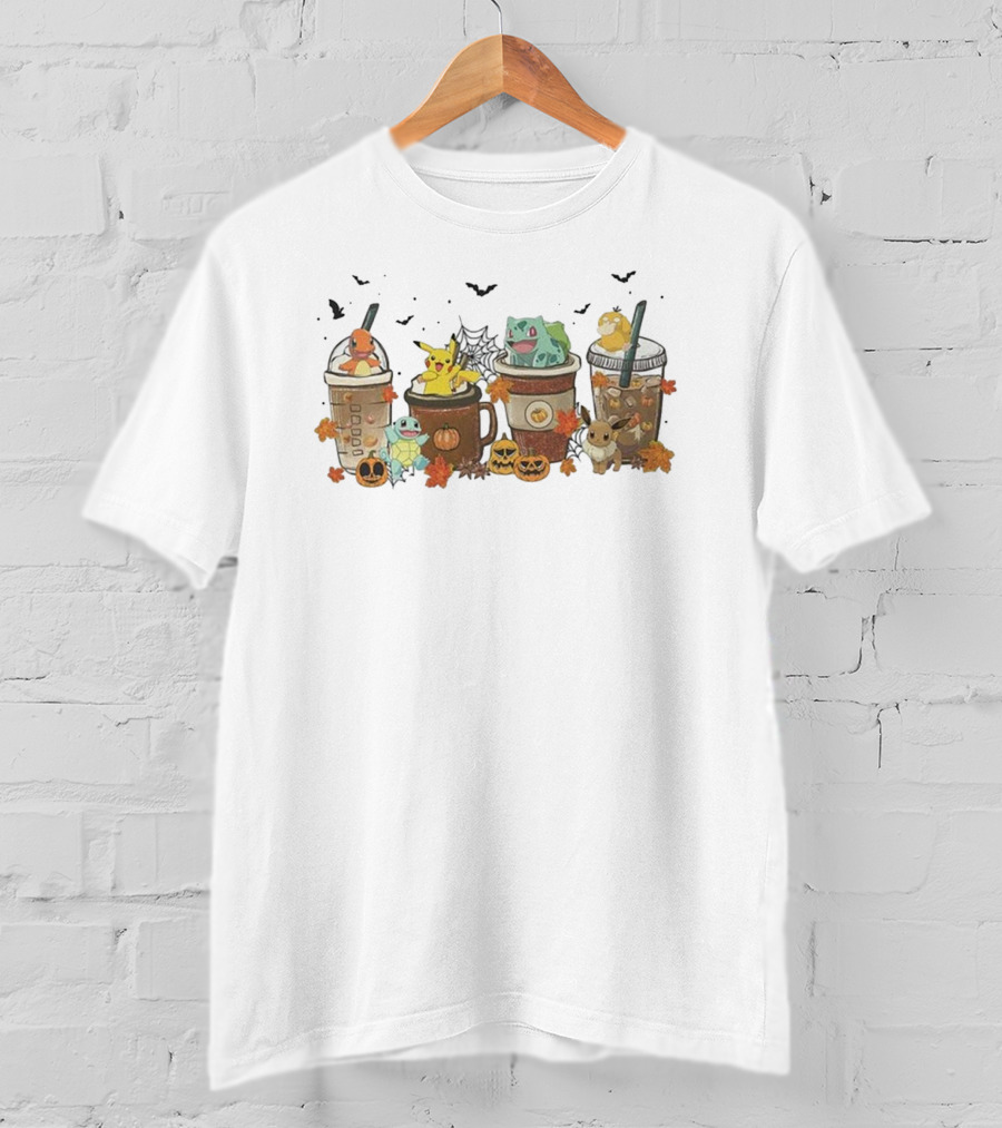 Pikachu Halloween Coffee Latte With Pokemon Celebrating Autumn T-Shirt