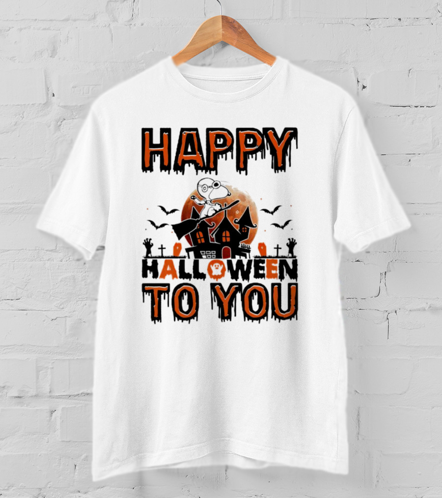 Happy Halloween To You Snoopy Haunted House Moon Bats T-Shirt