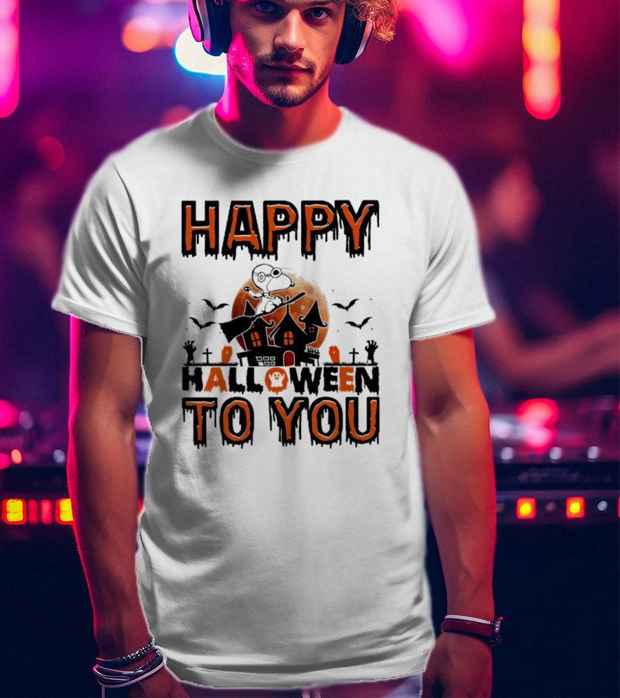 Happy Halloween To You Snoopy Haunted House Moon Bats T-Shirt