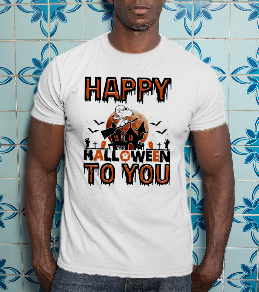 Happy Halloween To You Snoopy Haunted House Moon Bats T-Shirt
