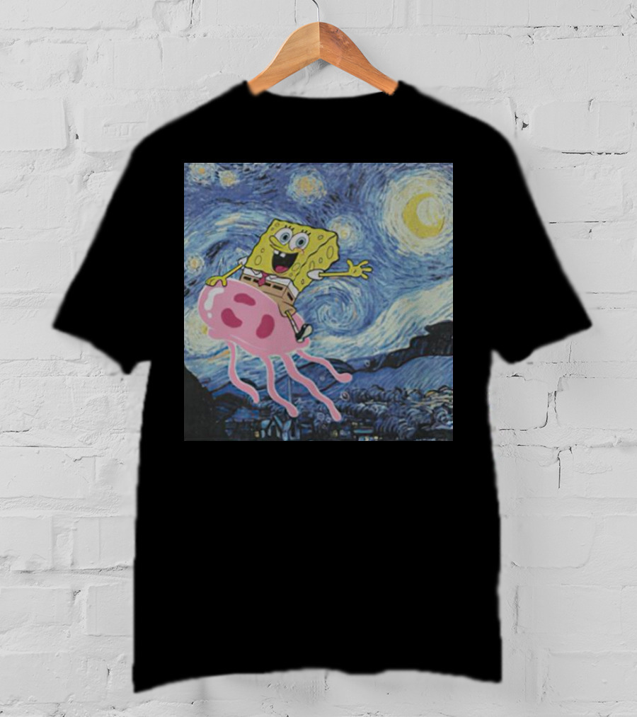 SpongeBob SquarePants Jellyfishing Van Gogh Starry Night Crossover T-Shirt