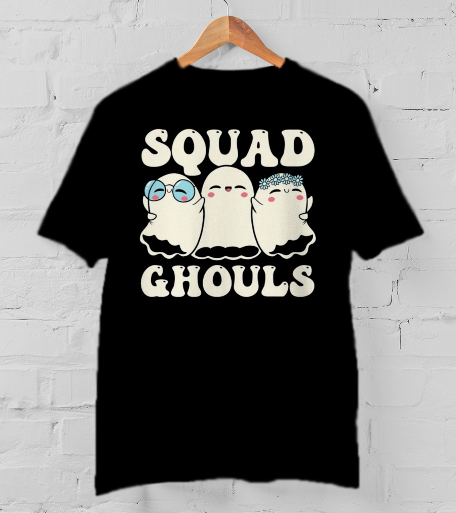 Squad Ghouls Halloween Cute Ghosts With Glasses And Flowers T-Shirt