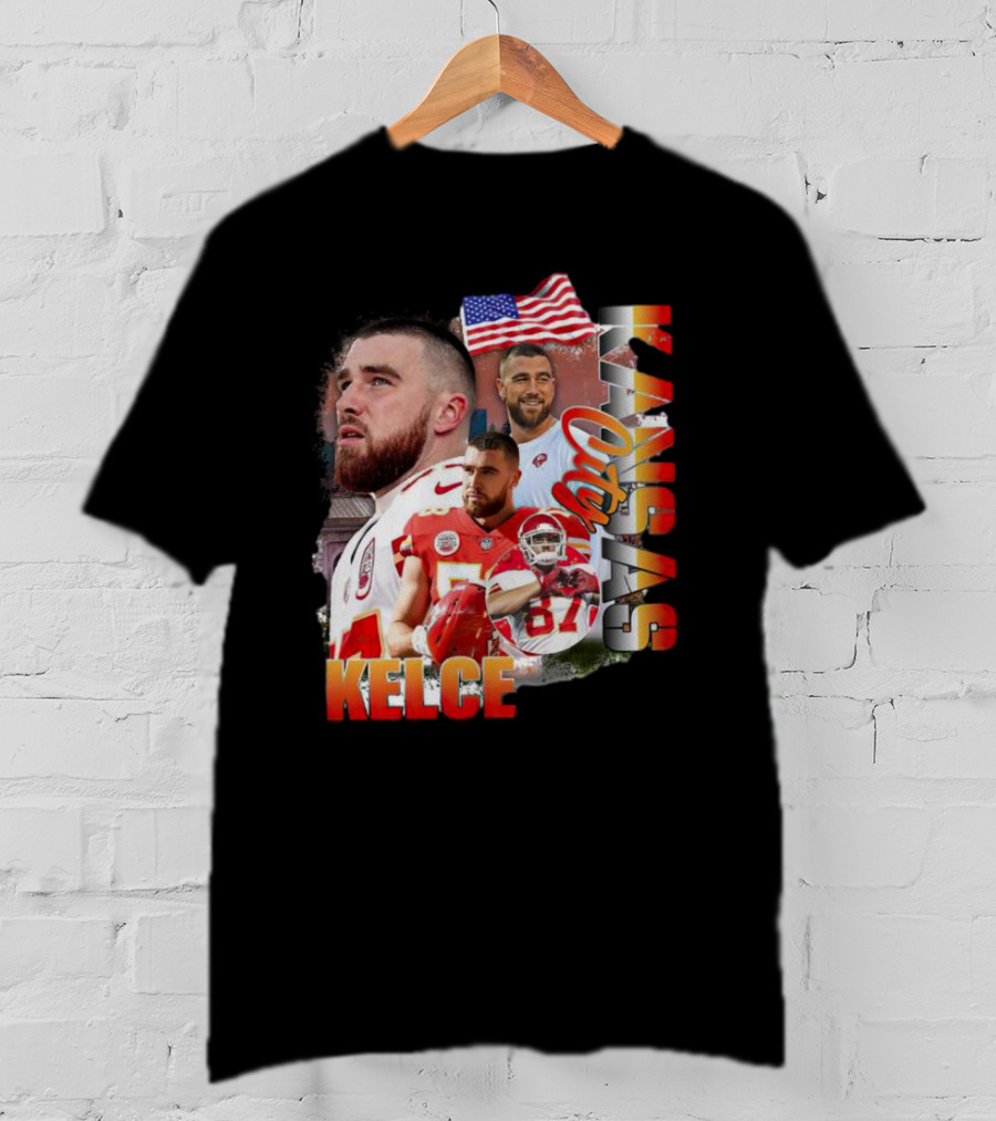 Kelce Kansas City Chiefs Collage With American Flag T-Shirt
