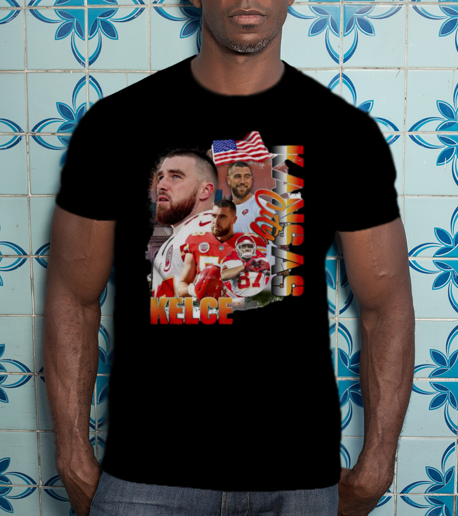 Kelce Kansas City Chiefs Collage With American Flag T-Shirt