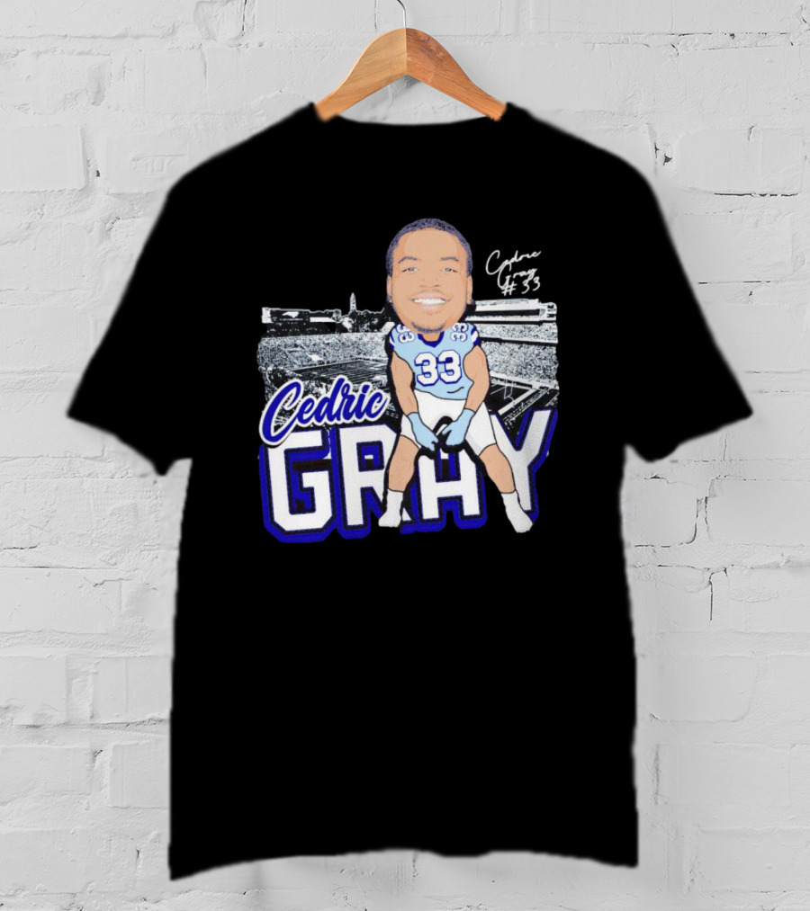 Cedric Gray #33 Caricature Football Stadium Signature T-Shirt