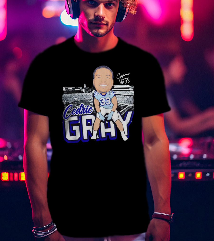 Cedric Gray #33 Caricature Football Stadium Signature T-Shirt