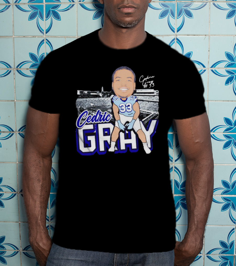 Cedric Gray #33 Caricature Football Stadium Signature T-Shirt