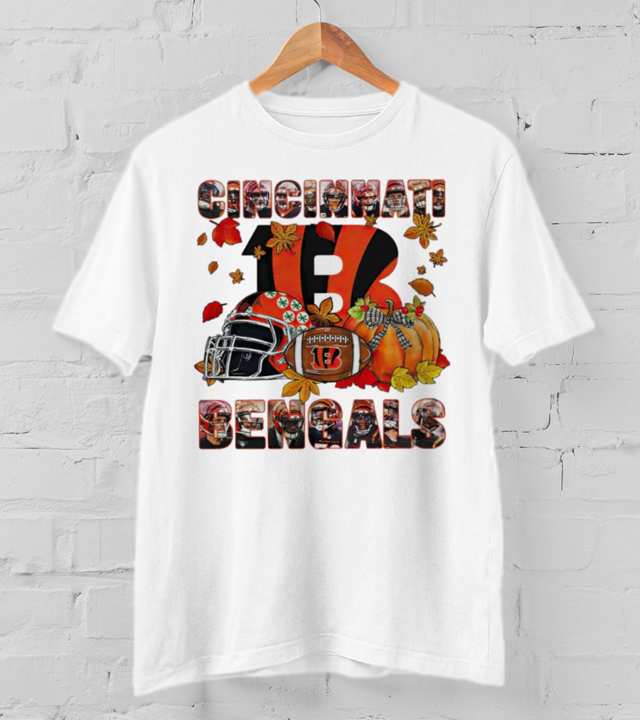 Cincinnati Bengals Autumn Leaves Helmet Football Pumpkin T-Shirt