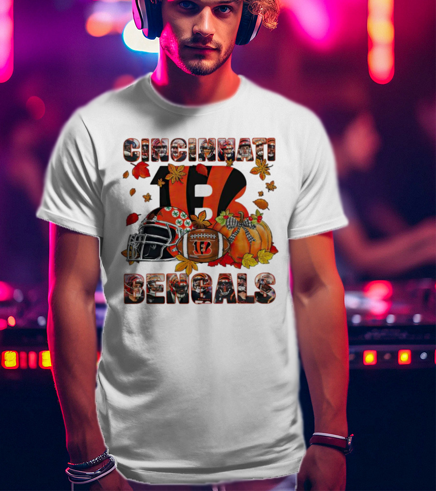 Cincinnati Bengals Autumn Leaves Helmet Football Pumpkin T-Shirt