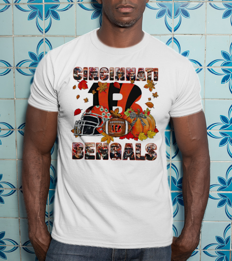 Cincinnati Bengals Autumn Leaves Helmet Football Pumpkin T-Shirt