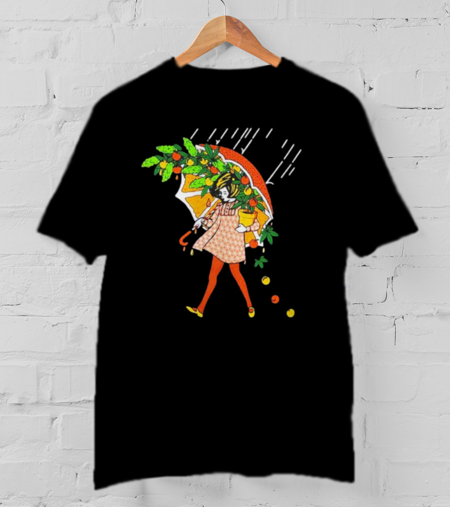 Citrus Terp Girl With Umbrella And Falling Fruit T-Shirt
