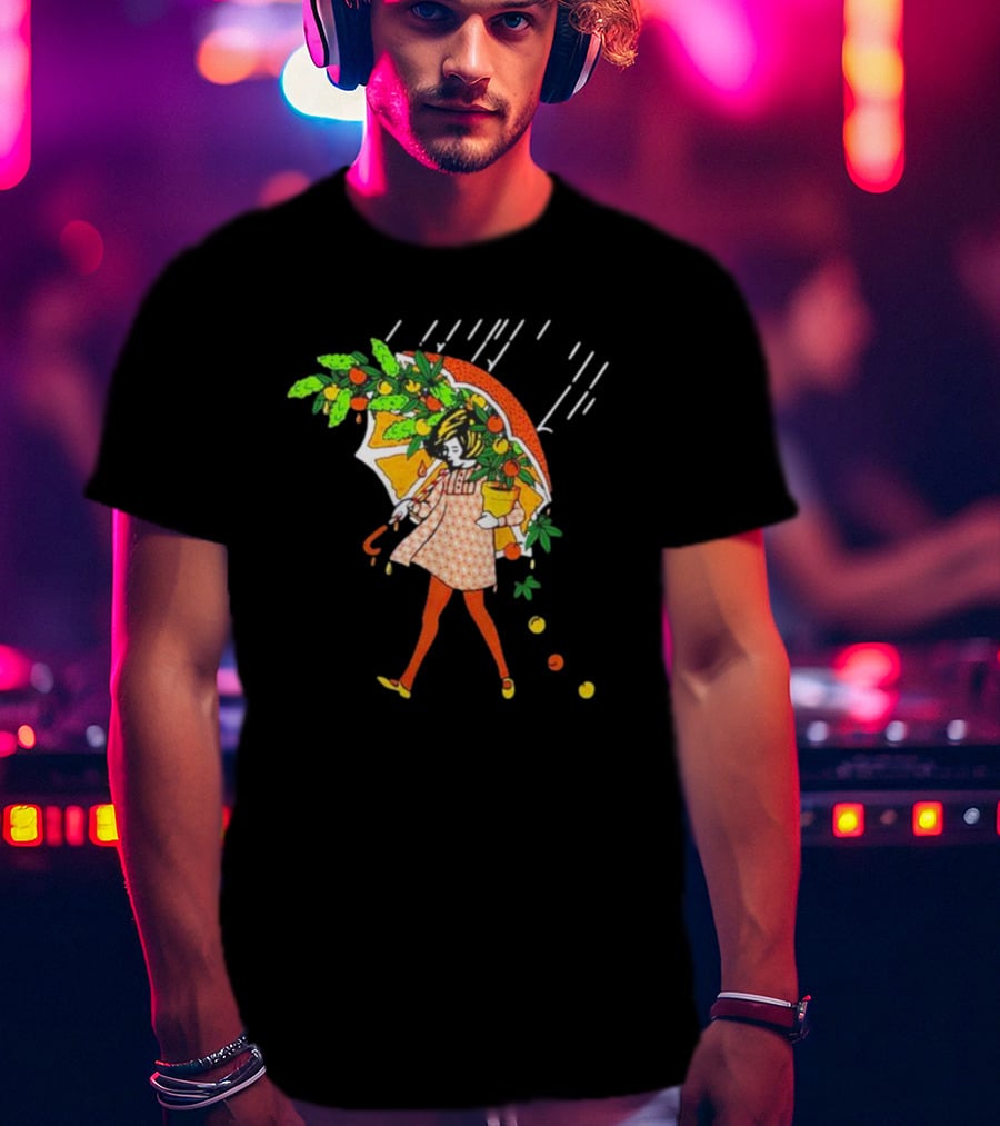 Citrus Terp Girl With Umbrella And Falling Fruit T-Shirt