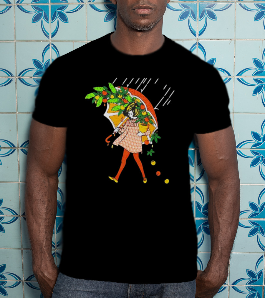 Citrus Terp Girl With Umbrella And Falling Fruit T-Shirt