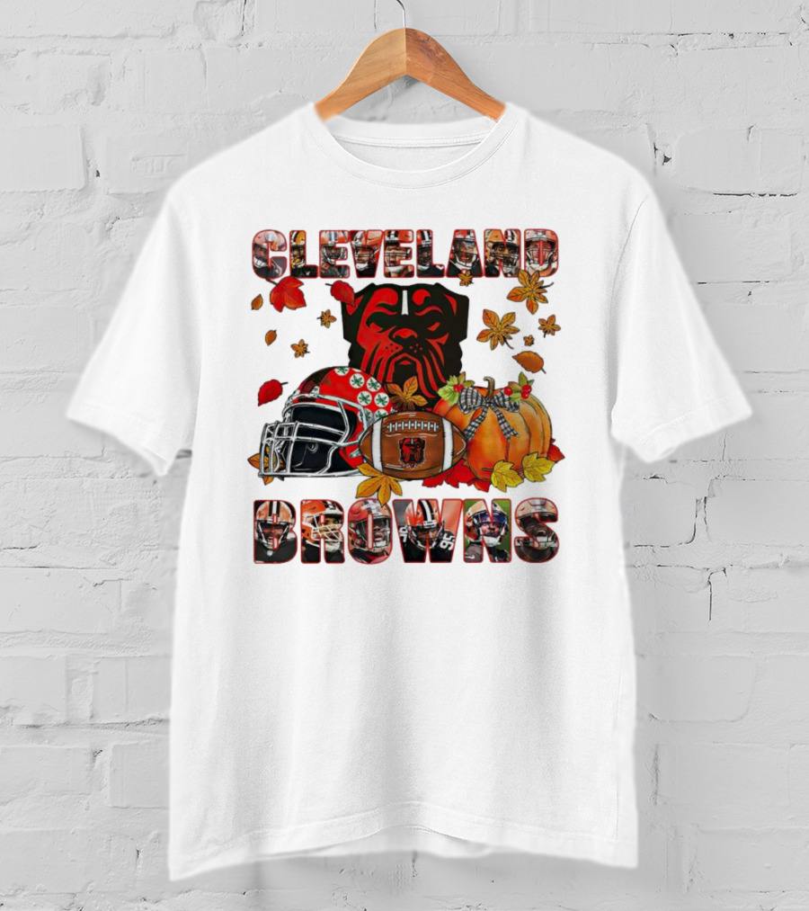 Cleveland Browns Fall Helmet Pumpkin Leaves Football Dog T-Shirt