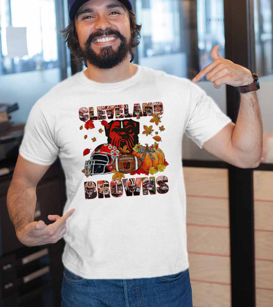 Cleveland Browns Fall Helmet Pumpkin Leaves Football Dog T-Shirt