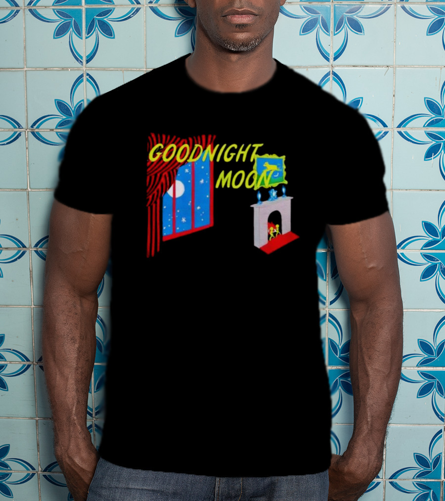 GOODNIGHT MOON Window Night Scene With Fireplace Moon Stars T-Shirt