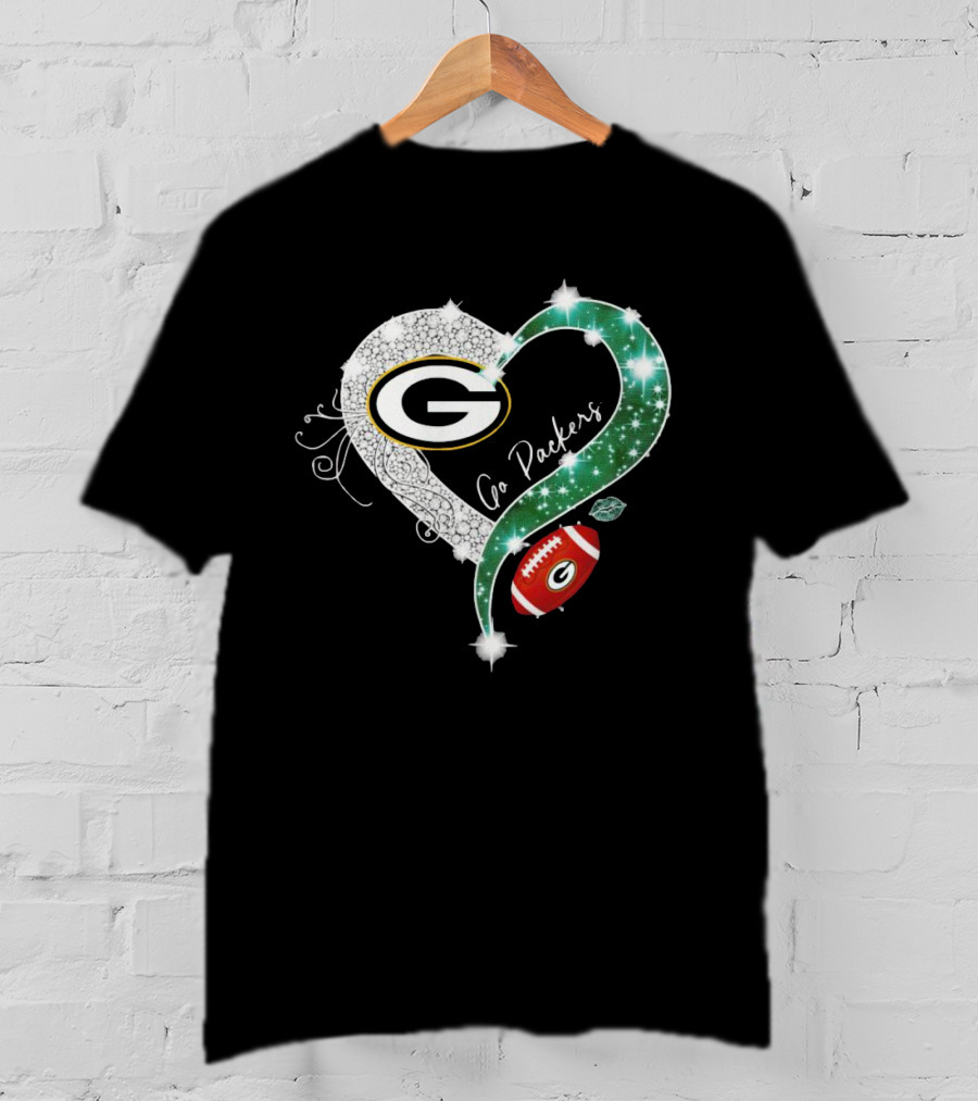 Green Bay Packers Heart Go Packers Diamond Blink Football T-Shirt