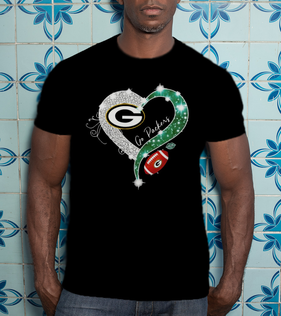 Green Bay Packers Heart Go Packers Diamond Blink Football T-Shirt