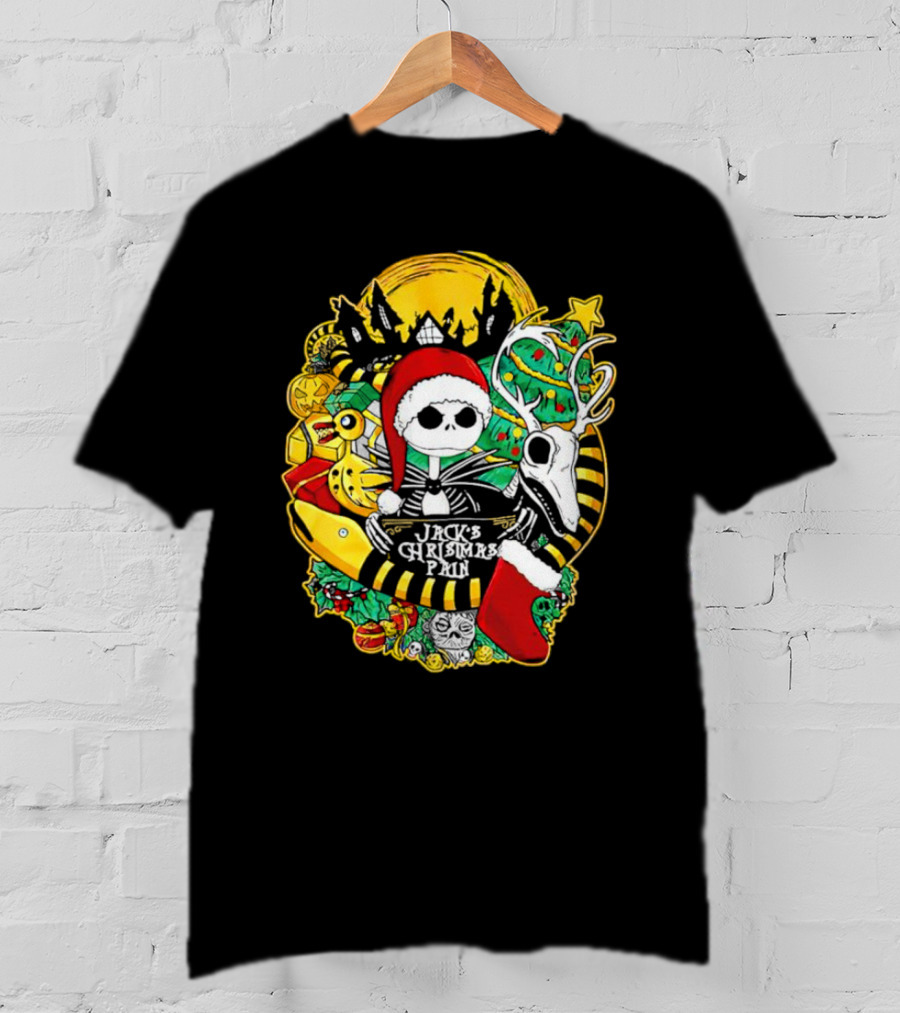 Jack Skellington's Christmas Pain Reindeer And Santa Hat T-Shirt