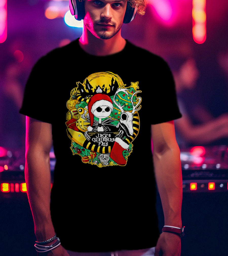 Jack Skellington's Christmas Pain Reindeer And Santa Hat T-Shirt