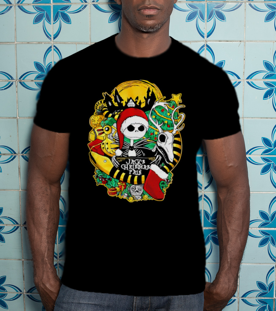 Jack Skellington's Christmas Pain Reindeer And Santa Hat T-Shirt