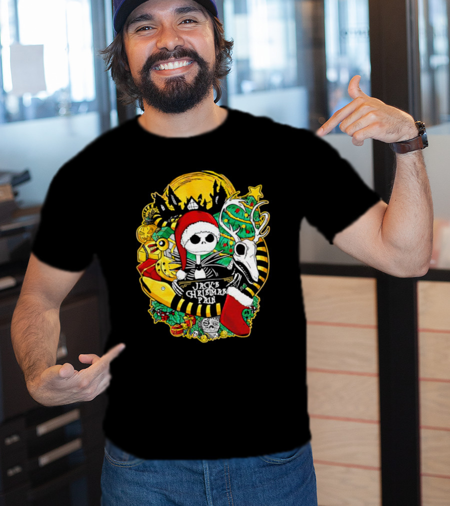 Jack Skellington's Christmas Pain Reindeer And Santa Hat T-Shirt