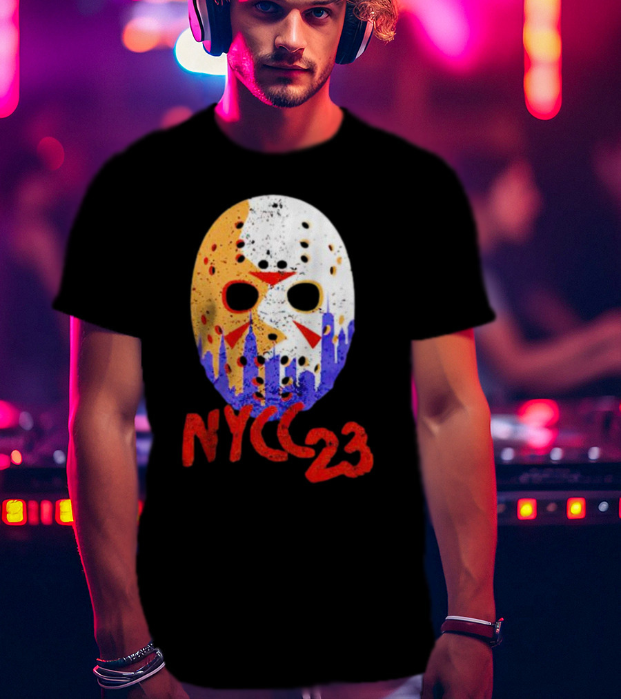 NYCC 23 Jason Voorhees Hockey Mask Skyline T-Shirt