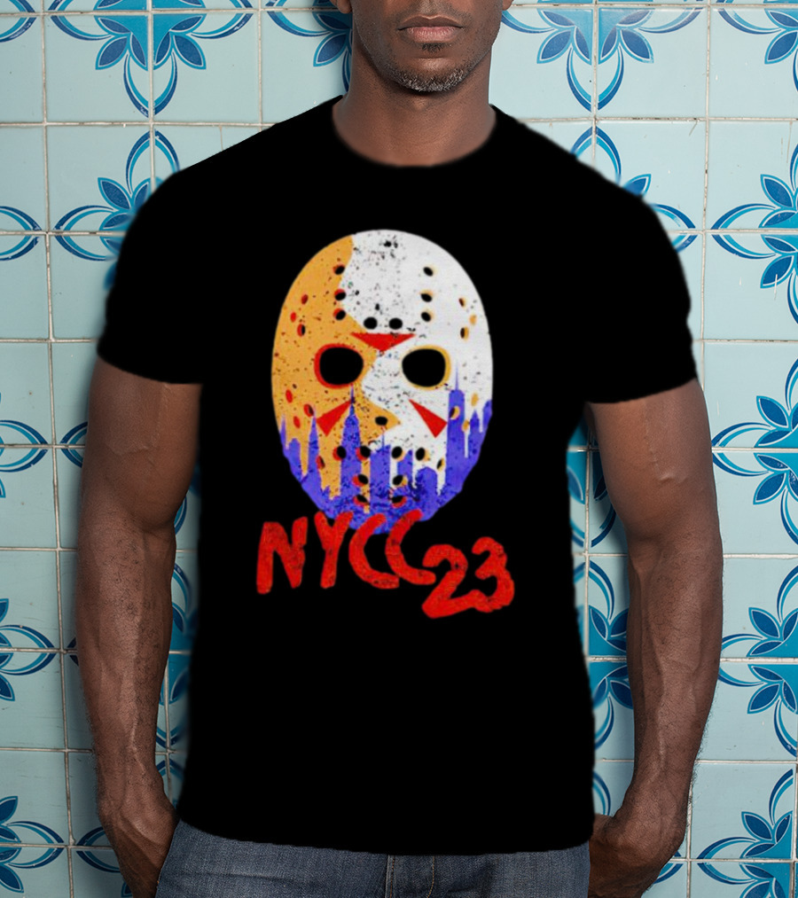 NYCC 23 Jason Voorhees Hockey Mask Skyline T-Shirt
