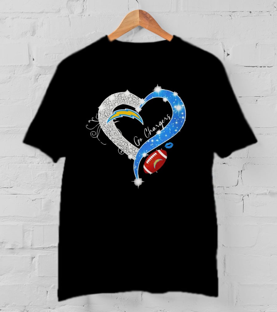Los Angeles Chargers Go Chargers Heart Diamond Football Sparkle T-Shirt