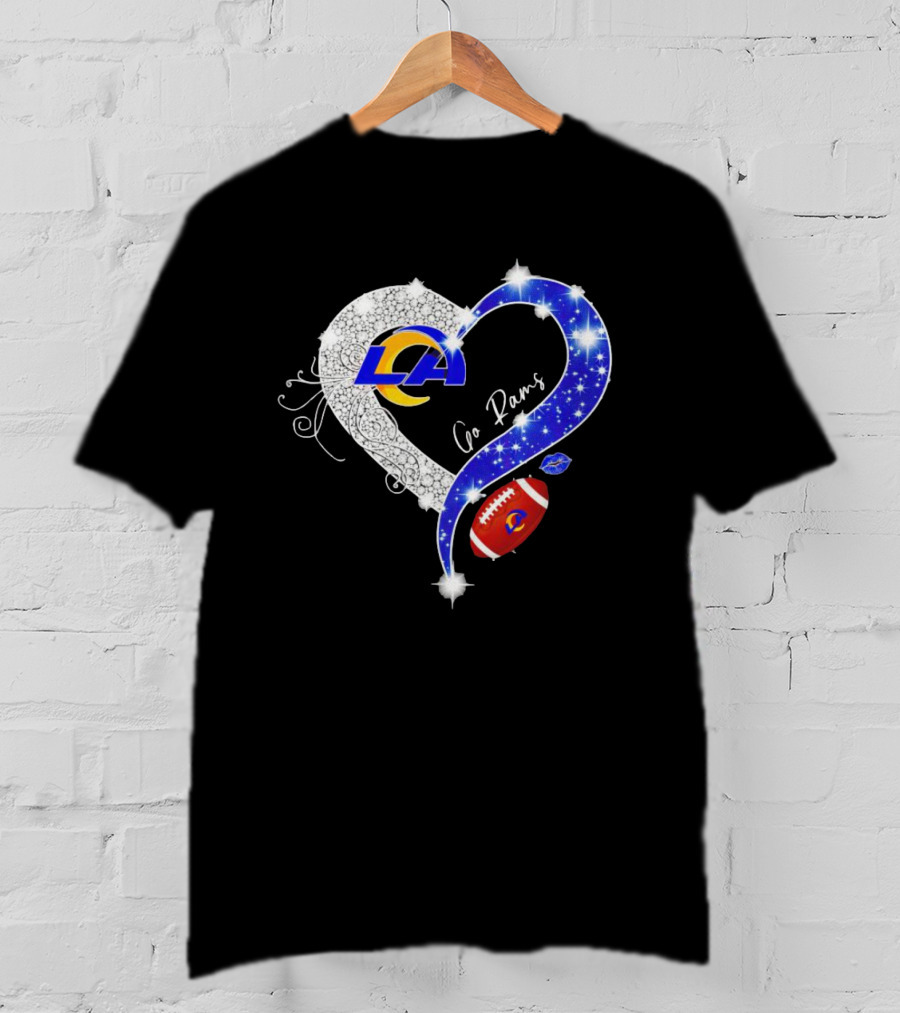 Los Angeles Rams Heart Go Rams Diamond Sparkle Football T-Shirt
