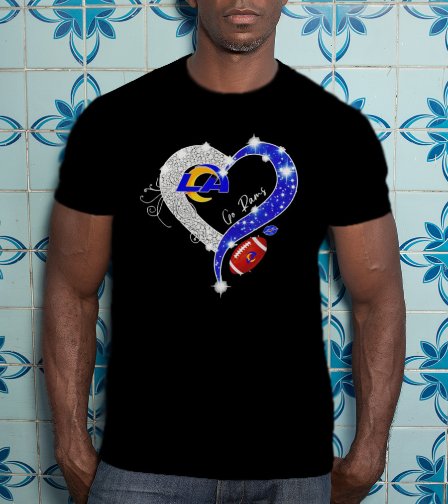 Los Angeles Rams Heart Go Rams Diamond Sparkle Football T-Shirt