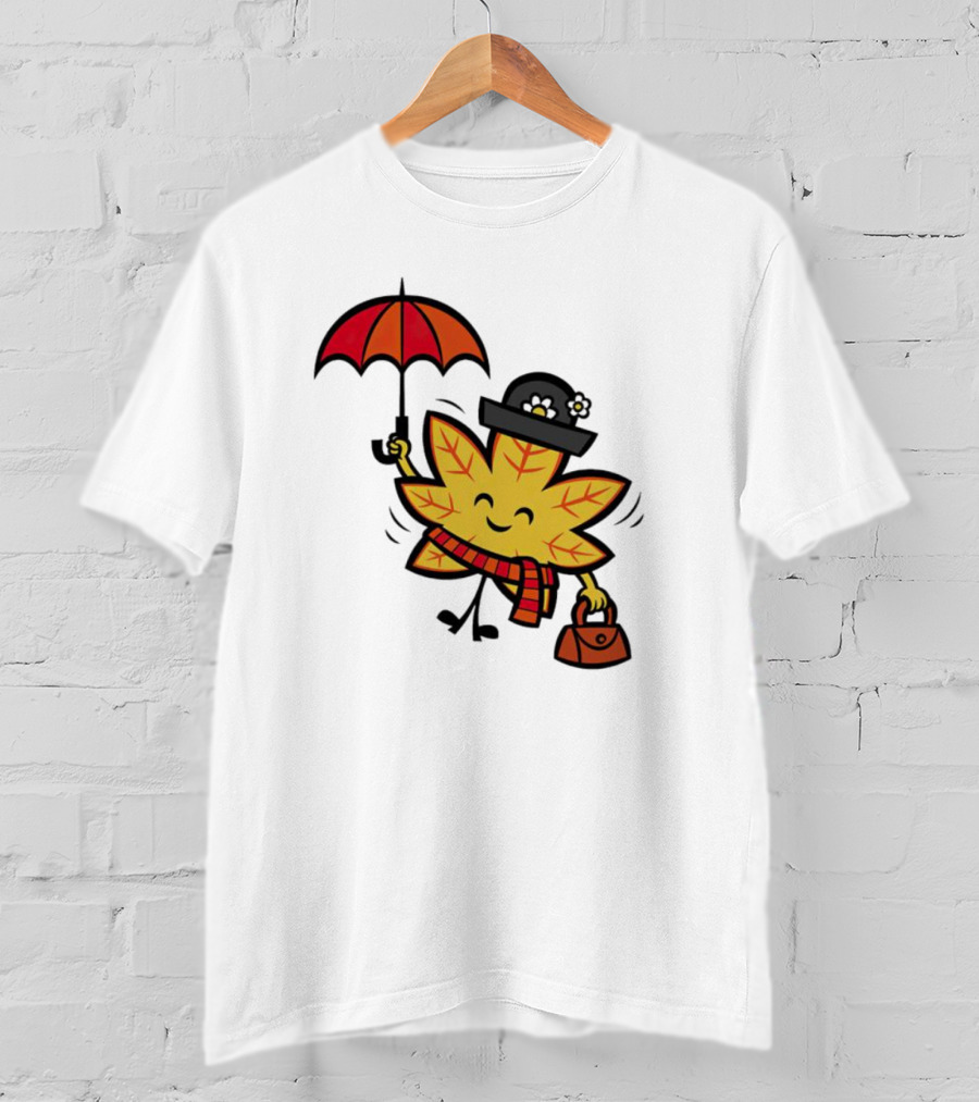 Mary Autumn Leaf With Umbrella And Bag T-Shirt