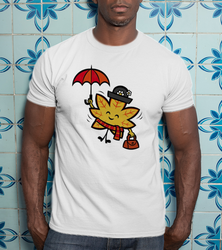 Mary Autumn Leaf With Umbrella And Bag T-Shirt