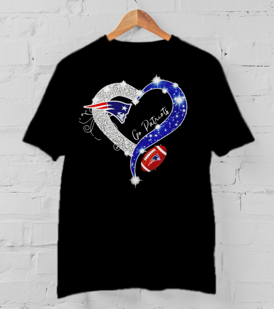 New England Patriots Go Patriots Diamond Heart Football T-Shirt