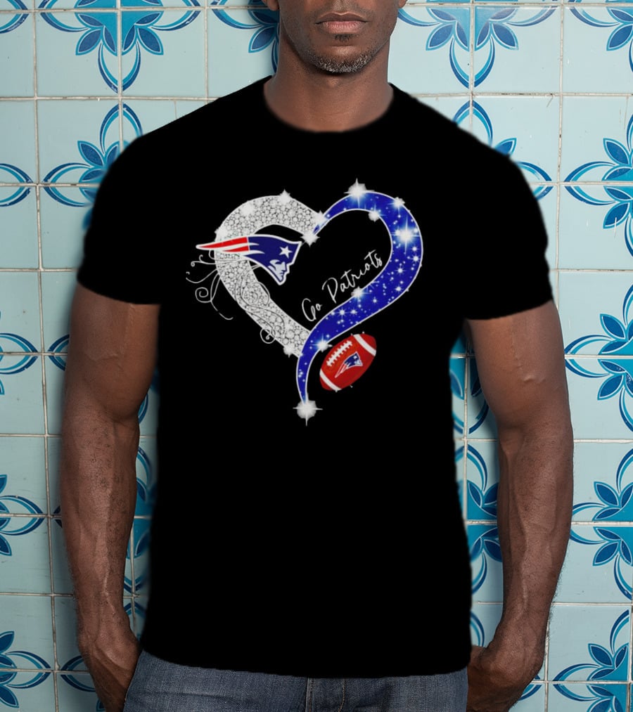 New England Patriots Go Patriots Diamond Heart Football T-Shirt