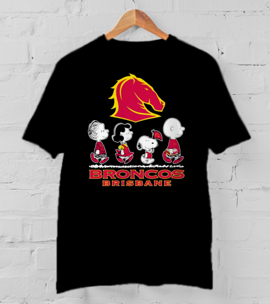 Broncos Brisbane Peanuts Characters Walking Under Horse T-Shirt