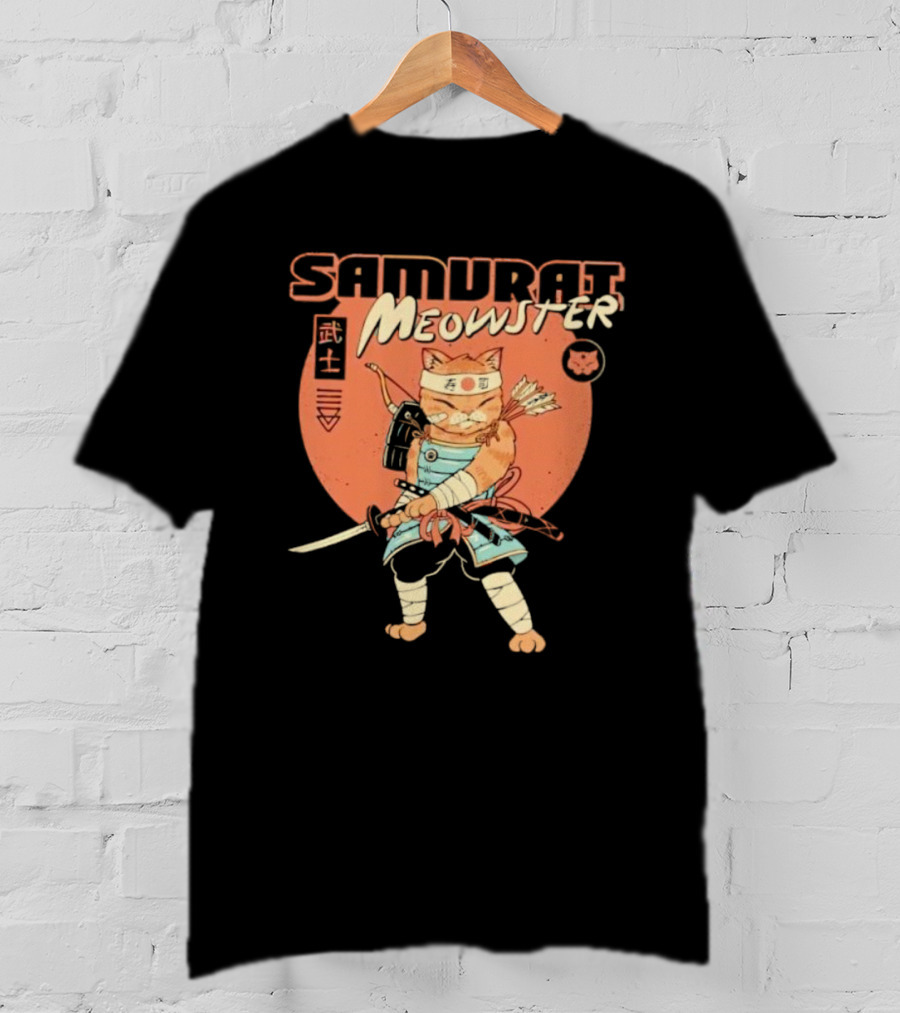 Samurai Meowster Cat With Katana And Armor T-Shirt