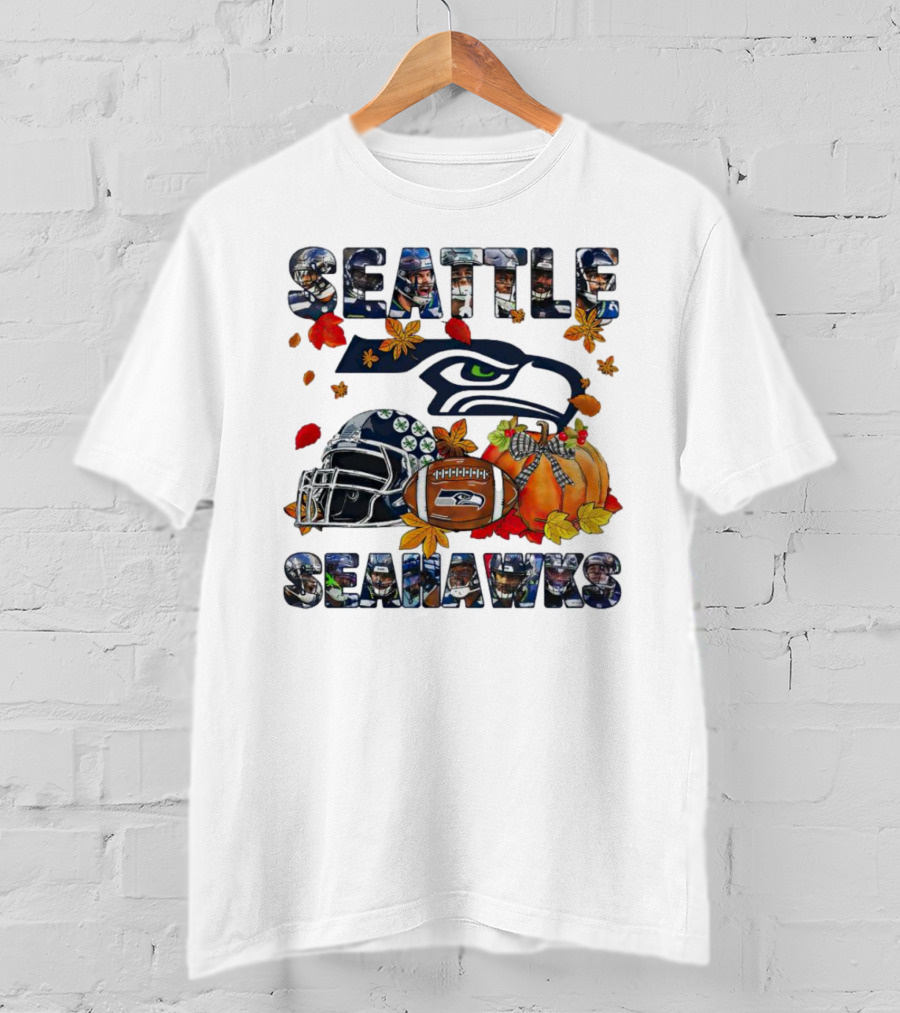 Seattle Seahawks Autumn Leaf Helmet Football Pumpkin T-Shirt