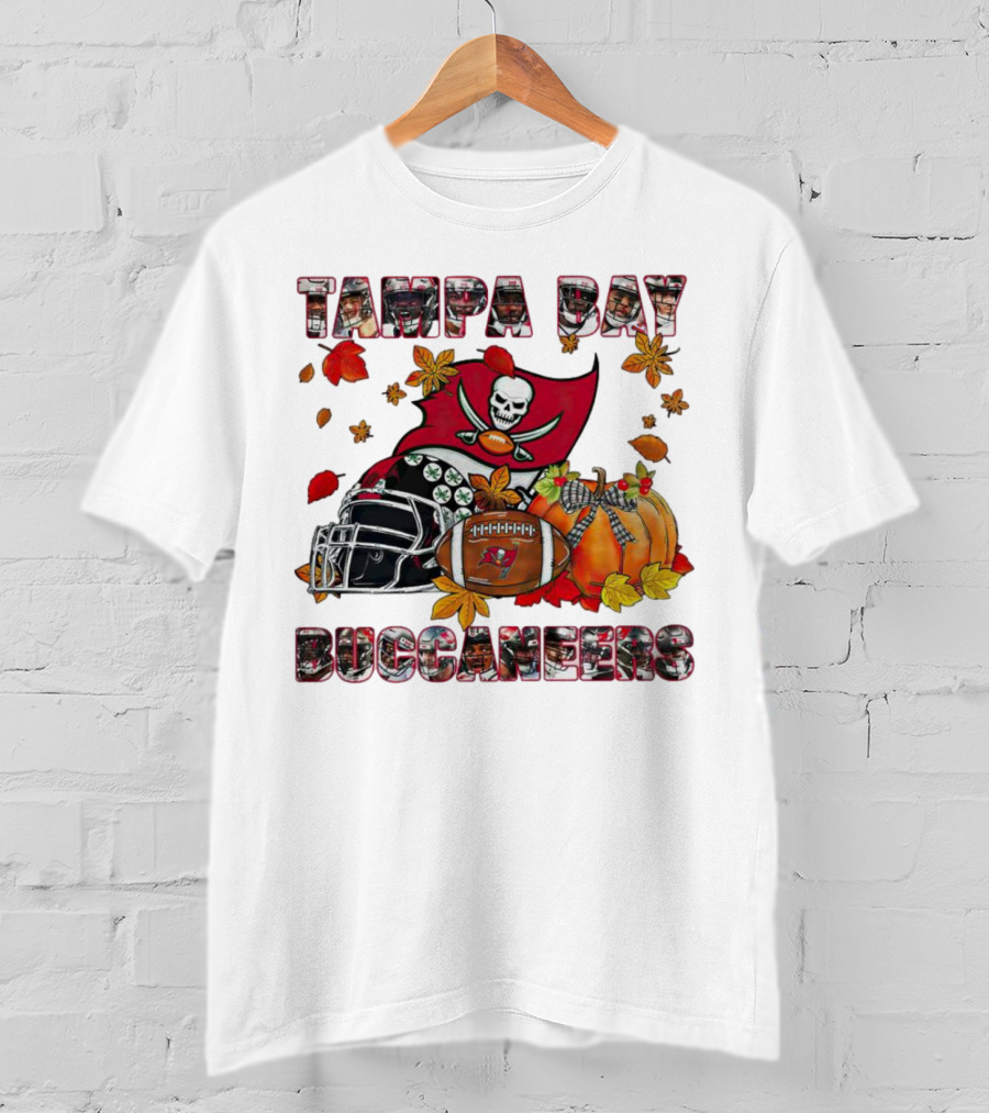 Tampa Bay Buccaneers Helmet Pumpkin Fall Football Leaves T-Shirt