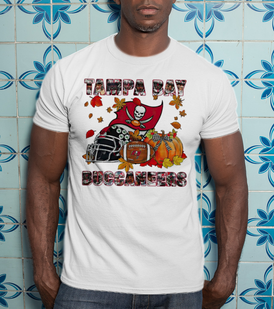 Tampa Bay Buccaneers Helmet Pumpkin Fall Football Leaves T-Shirt