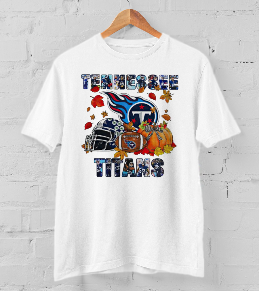 Tennessee Titans Fall Helmet Football Pumpkin Leaves T-Shirt