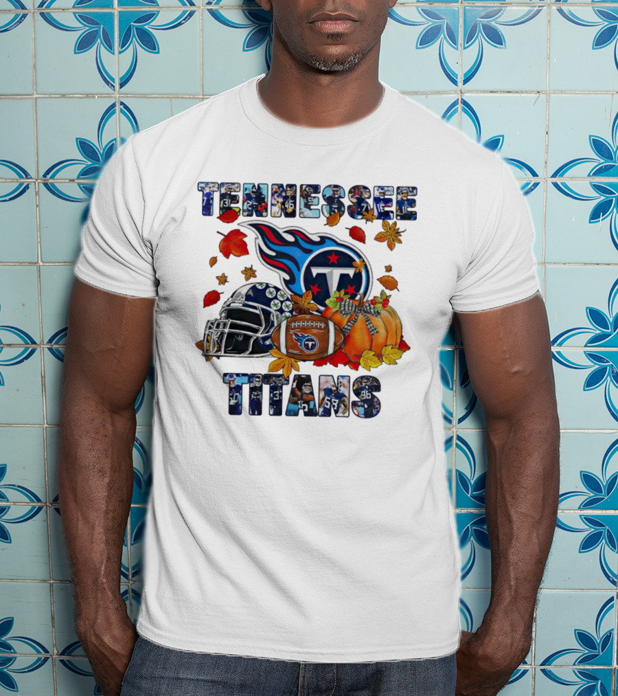 Tennessee Titans Fall Helmet Football Pumpkin Leaves T-Shirt